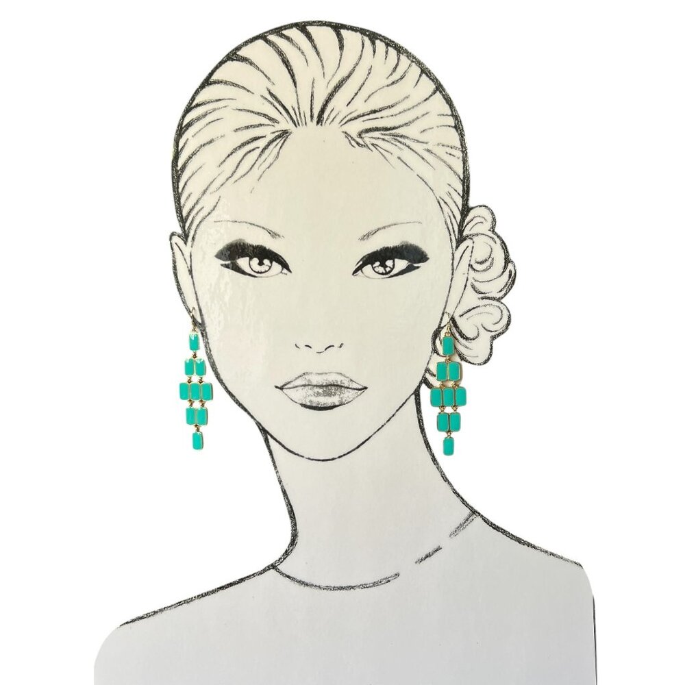 Marlyn Schiff Gold Tone Dangling Chandelier Earrings Turquoise Resin Acc…